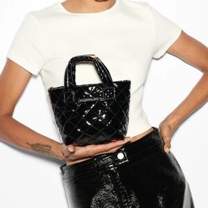 💋 MZ WALLACE Black Lacquer Petite Metro Tote Deluxe *NEW